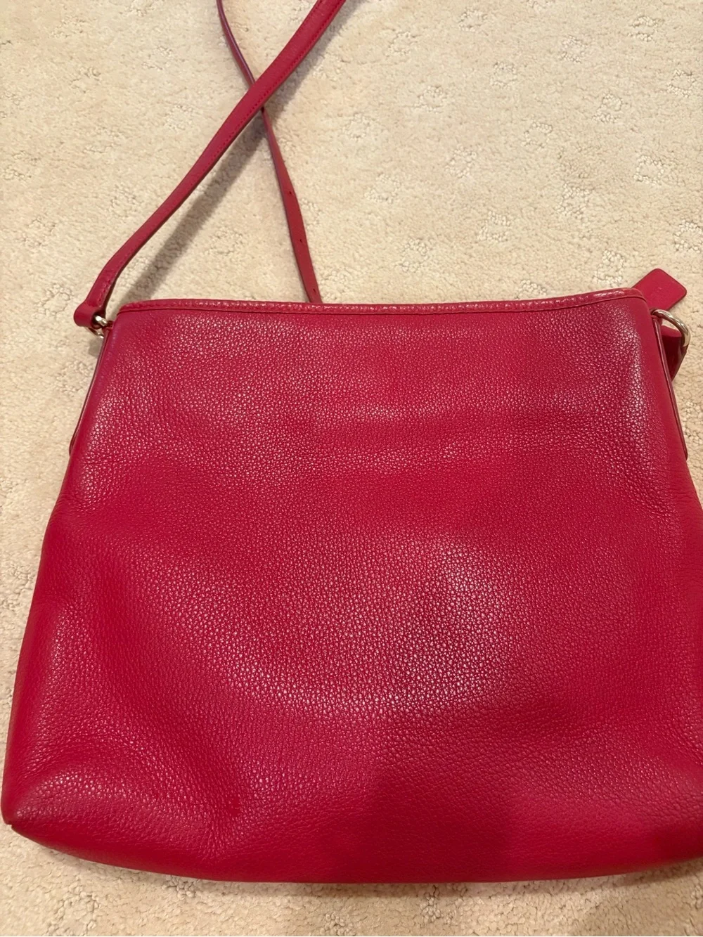 Coach Red Pebbled Leather Crossbody Bag with Slim Strap